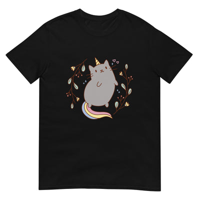 Einhornkatze mit Regenbogenschwanz und Blumenzweigen - Herren T-Shirt Other_Niches xxx yyy zzz Black