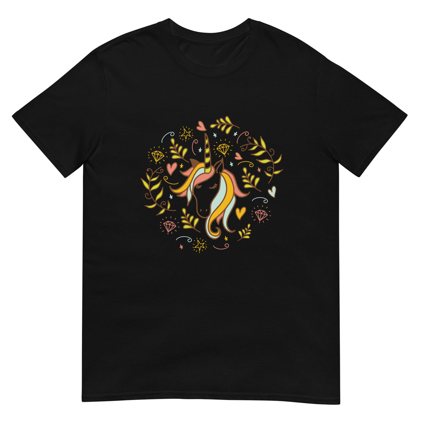 Einhorn Gesichtsporträt mit Blumen und Diamanten - Bunt - Herren T-Shirt Other_Niches xxx yyy zzz Black