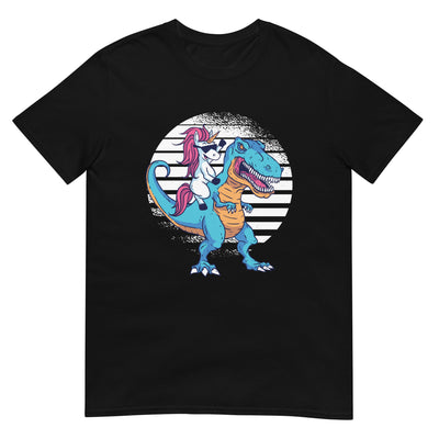 Einhorn reitet auf T-Rex - Sonnenbrille, Verrücktheit, Cartoon - Herren T-Shirt Other_Niches xxx yyy zzz Black