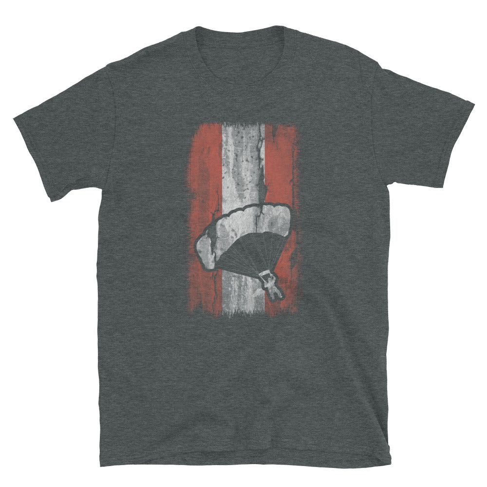 Österreich-Flagge Und Gleitschirmfliegen - T-Shirt (Unisex) berge Dark Heather