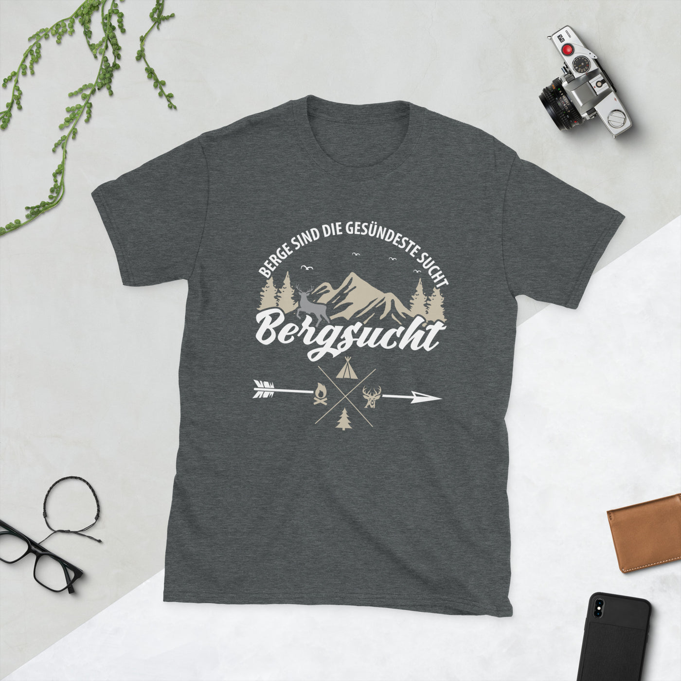 Bergsucht - T-Shirt (Unisex) berge klettern Dark Heather