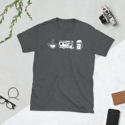 Kaffee, Bier Und Camping - T-Shirt (Unisex) camping Dark Heather