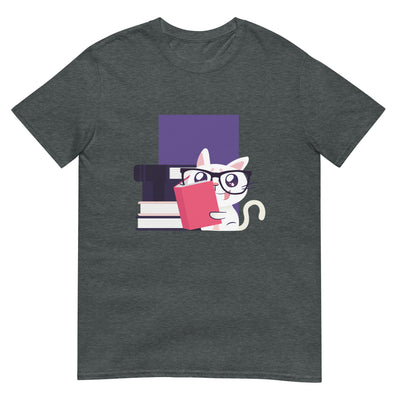 Katze als Nerd, liest Bücher und trägt Brille - Herren T-Shirt Other_Niches xxx yyy zzz Dark Heather