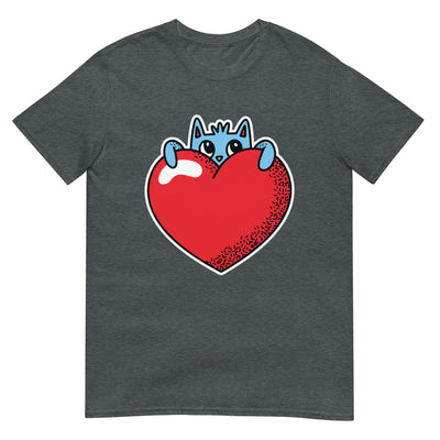 Katze klammert sich an großes rotes Herz - Herren T-Shirt Other_Niches xxx yyy zzz Dark Heather