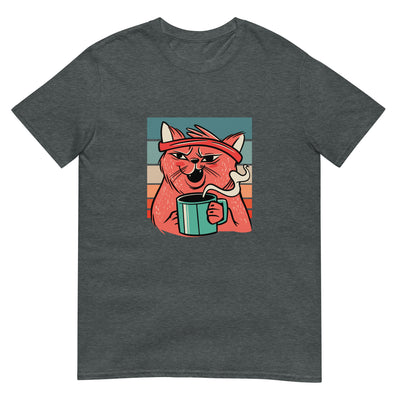 Katze mit Kaffee - Retrofarben - Herren T-Shirt Other_Niches xxx yyy zzz Dark Heather