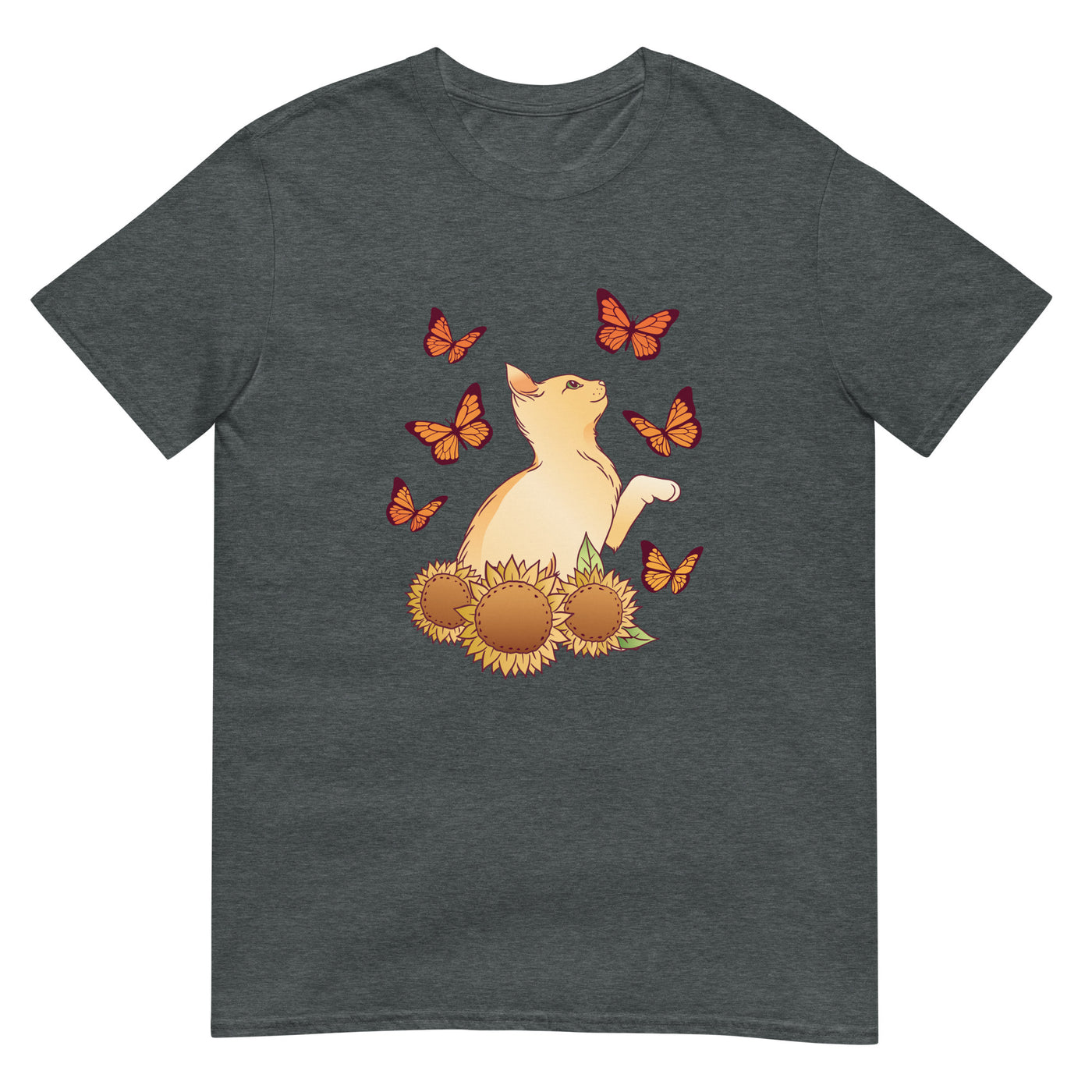 Katze, Sonnenblumen und Schmetterlinge - Herren T-Shirt Other_Niches xxx yyy zzz Dark Heather