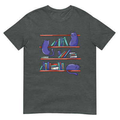 Katzen in der Bibliothek am Bücherregal - Schlafend - Lustig - Herren T-Shirt Other_Niches xxx yyy zzz Dark Heather