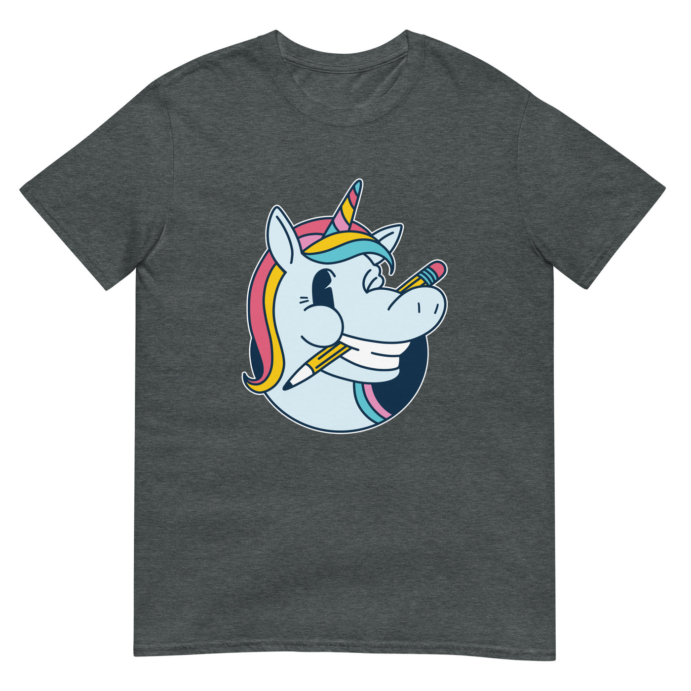 Kreative Muse - Der Regenbogen-Einhorn-Künstler mit Stift im Mund - Herren T-Shirt Other_Niches xxx yyy zzz Dark Heather