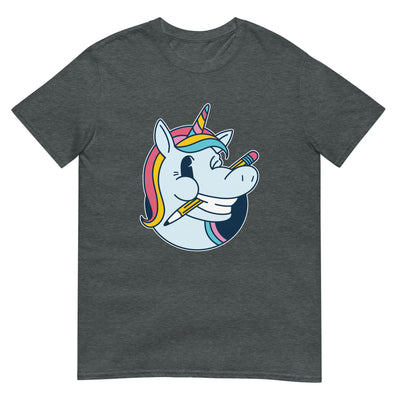 Kreative Muse - Der Regenbogen-Einhorn-Künstler mit Stift im Mund - Herren T-Shirt Other_Niches xxx yyy zzz Dark Heather