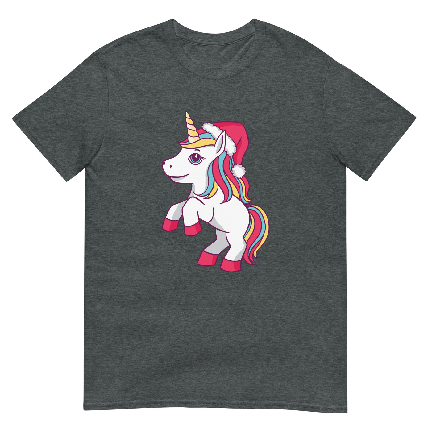 Niedliches Einhorn mit Weihnachtsmannmütze - Bunt - Herren T-Shirt Other_Niches xxx yyy zzz Dark Heather