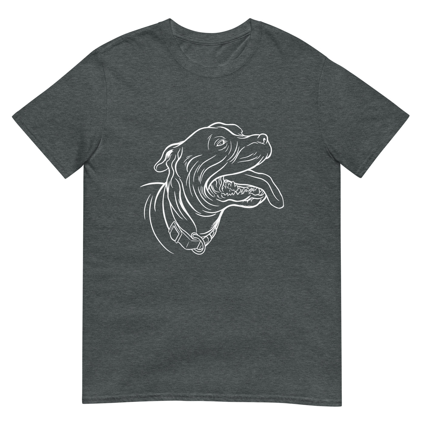 Hechelnder Hund mit Halsband in weißer Linienkunst - Herren T-Shirt Other_Niches xxx yyy zzz Dark Heather