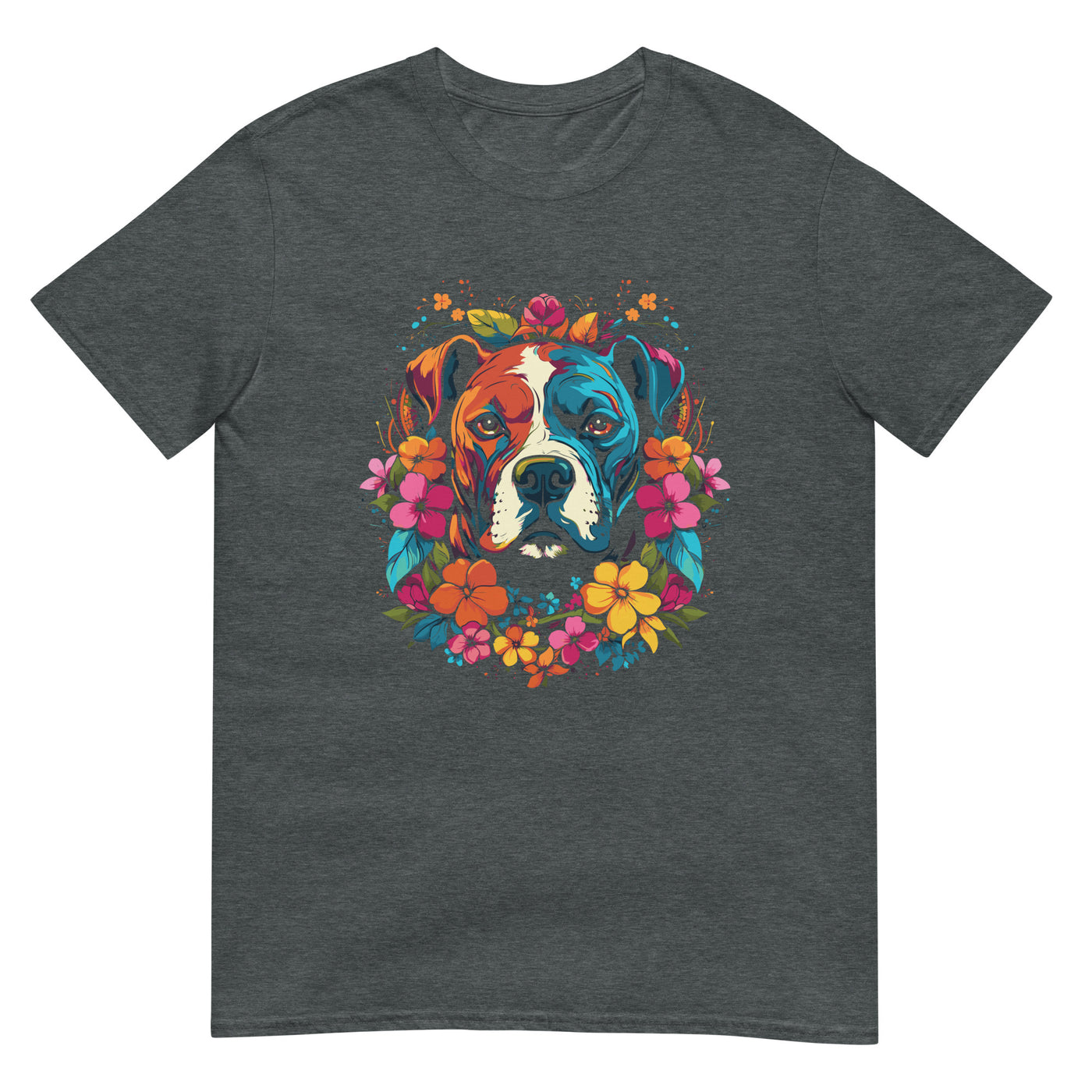 Pitbull mit Blumen - Gesichtsporträt - Herren T-Shirt Other_Niches xxx yyy zzz Dark Heather