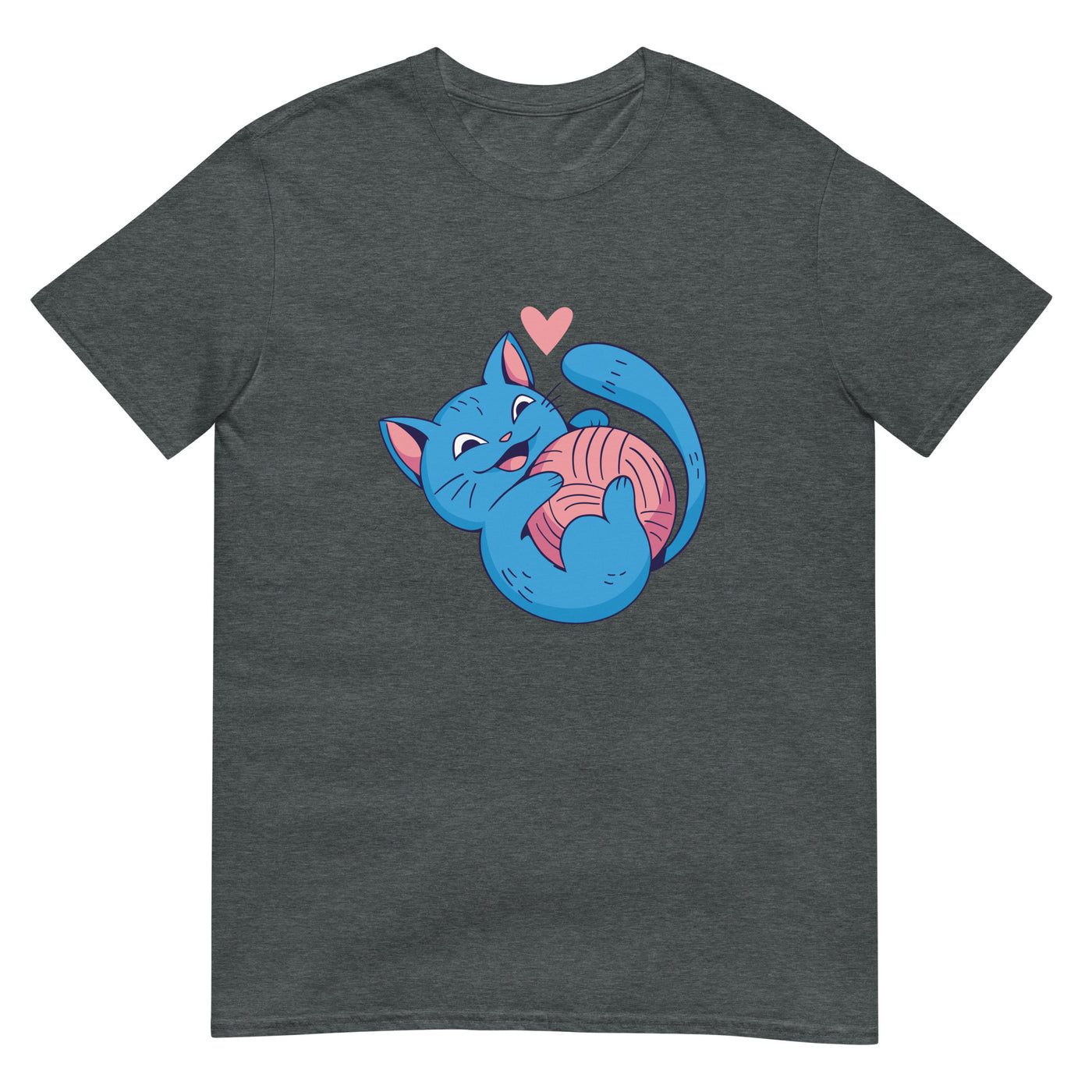 Verspielter blauer Kater mit rosa Wollball - Herz - Glücklich - Herren T-Shirt Other_Niches xxx yyy zzz Dark Heather