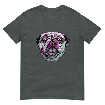 Bunter Gesichtsporträt eines Mops - Herren T-Shirt Other_Niches xxx yyy zzz Dark Heather