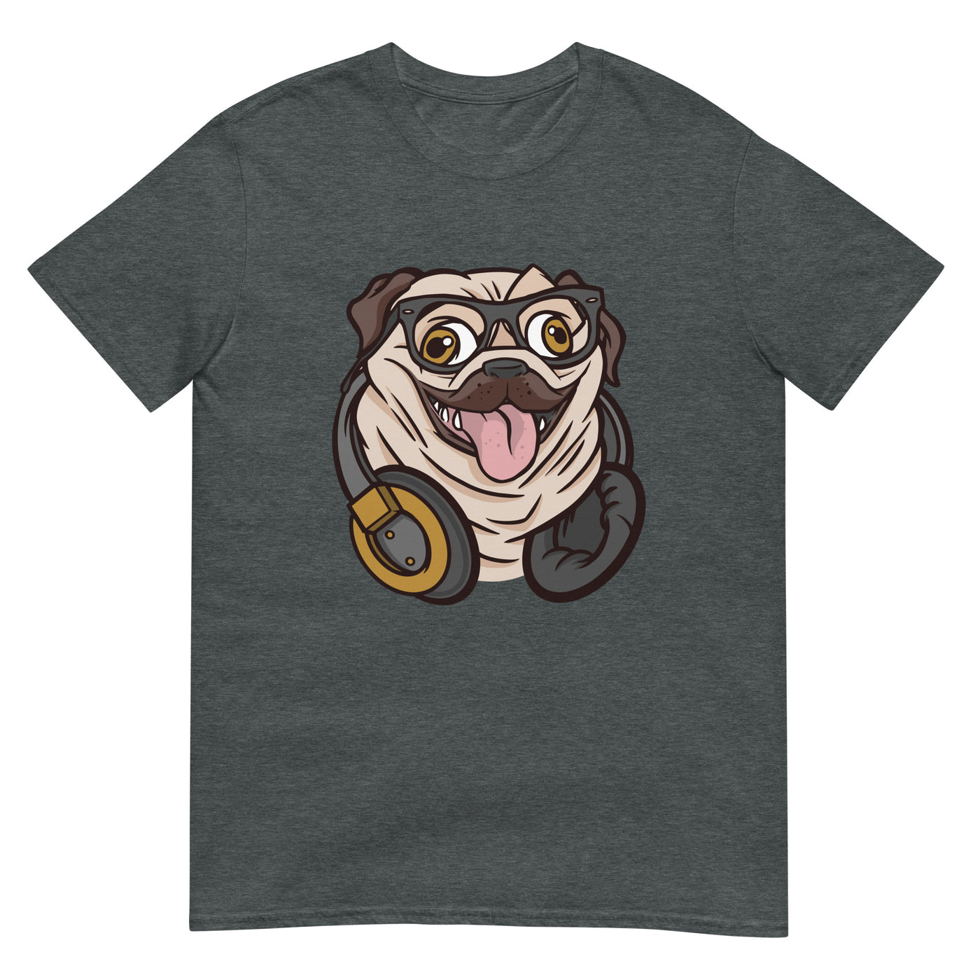 Mops mit verrücktem Gesicht trägt Headset und Brille - Gesichtsporträt - Herren T-Shirt Other_Niches xxx yyy zzz Dark Heather