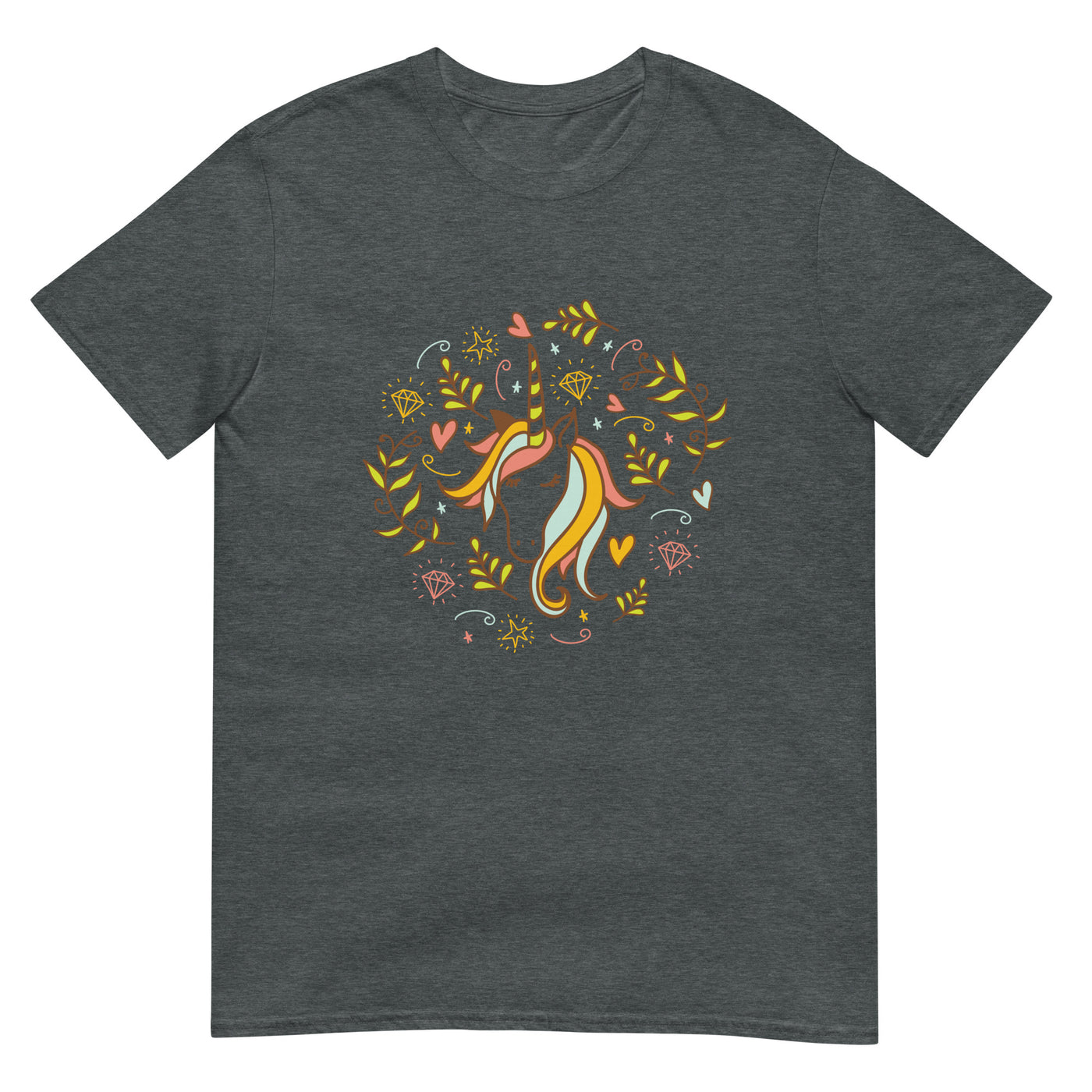 Einhorn Gesichtsporträt mit Blumen und Diamanten - Bunt - Herren T-Shirt Other_Niches xxx yyy zzz Dark Heather