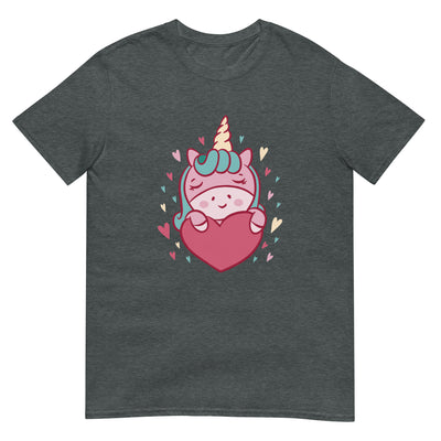 Einhorn hält ein Herz mit Liebe - Herren T-Shirt Other_Niches xxx yyy zzz Dark Heather