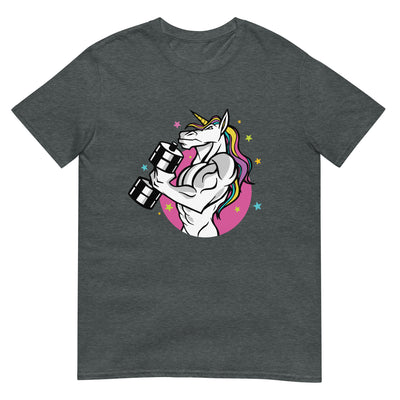 Einhorn hebt Hantel - trainiert zur Motivation - Pink und bunt - Herren T-Shirt Other_Niches xxx yyy zzz Dark Heather