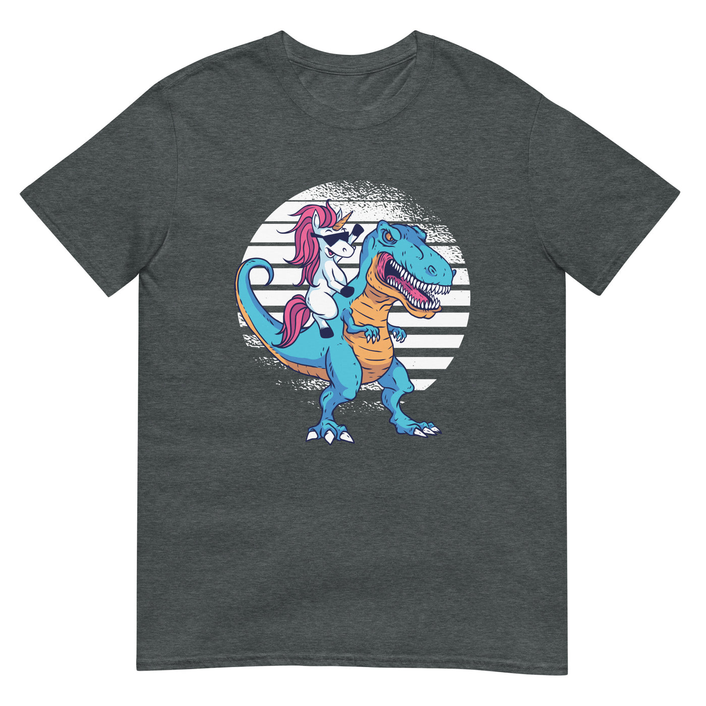 Einhorn reitet auf T-Rex - Sonnenbrille, Verrücktheit, Cartoon - Herren T-Shirt Other_Niches xxx yyy zzz Dark Heather