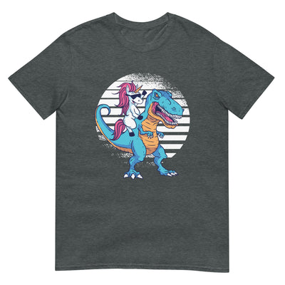 Einhorn reitet auf T-Rex - Sonnenbrille, Verrücktheit, Cartoon - Herren T-Shirt Other_Niches xxx yyy zzz Dark Heather