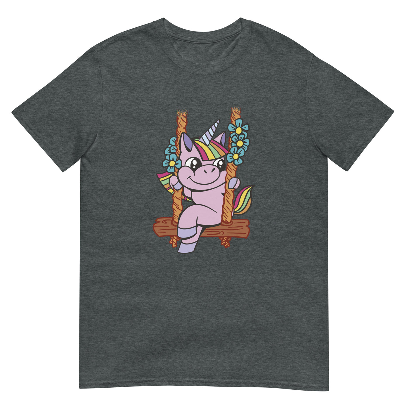 Einhorn sitzt auf Schaukel - Lustig lächelnd - Herren T-Shirt Other_Niches xxx yyy zzz Dark Heather