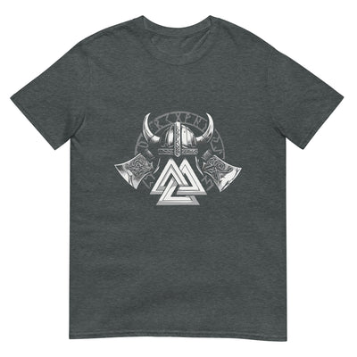 Valknut-Symbol der Wikinger und Helm mit Äxten - Monochrom - Herren T-Shirt Other_Niches xxx yyy zzz Dark Heather