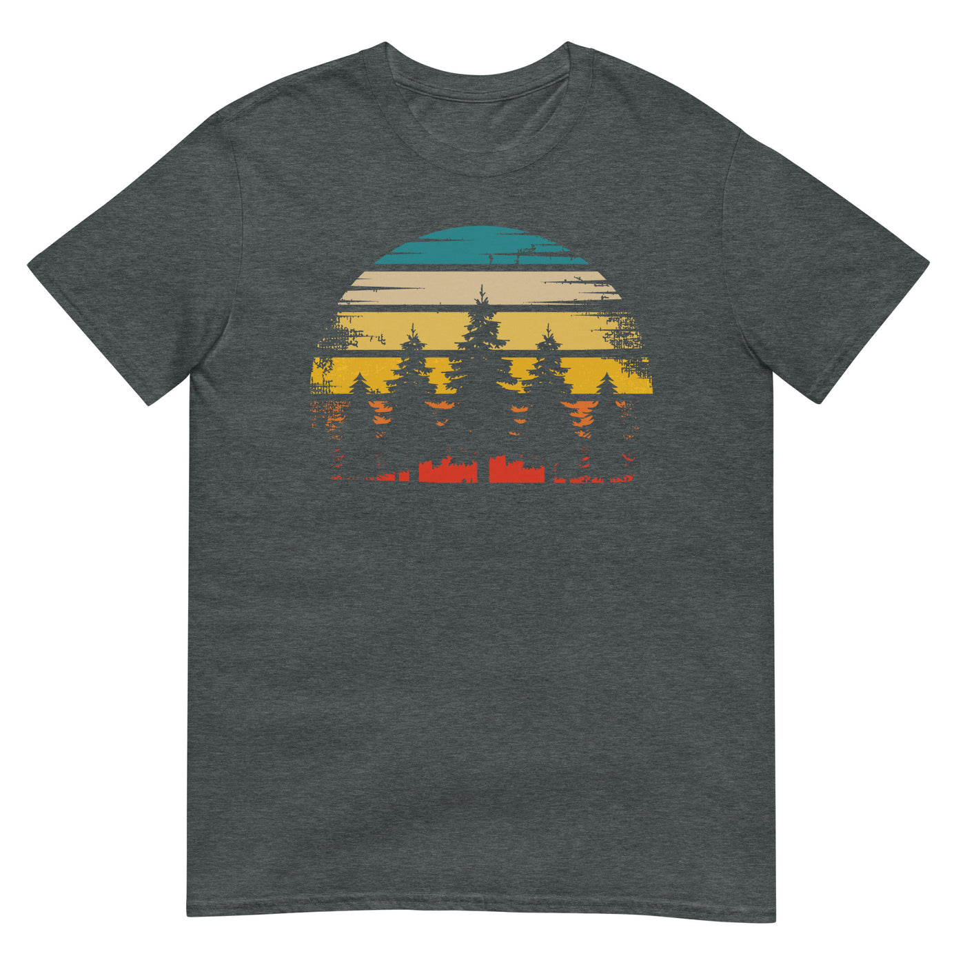 Retro Sonne und Bäume - T-Shirt (Unisex) camping xxx yyy zzz Dark Heather