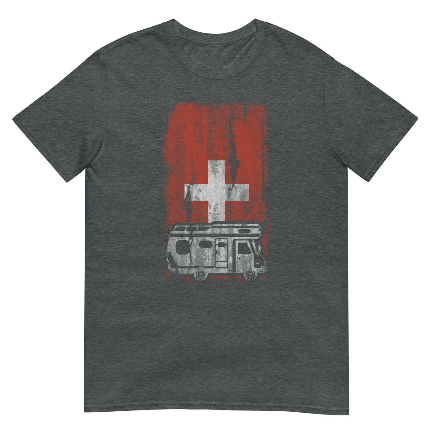 Schweizer Flagge und Camping - T-Shirt (Unisex) camping xxx yyy zzz Dark Heather