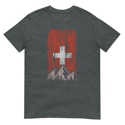 Schweizer Flagge und Berge - T-Shirt (Unisex) berge xxx yyy zzz Dark Heather