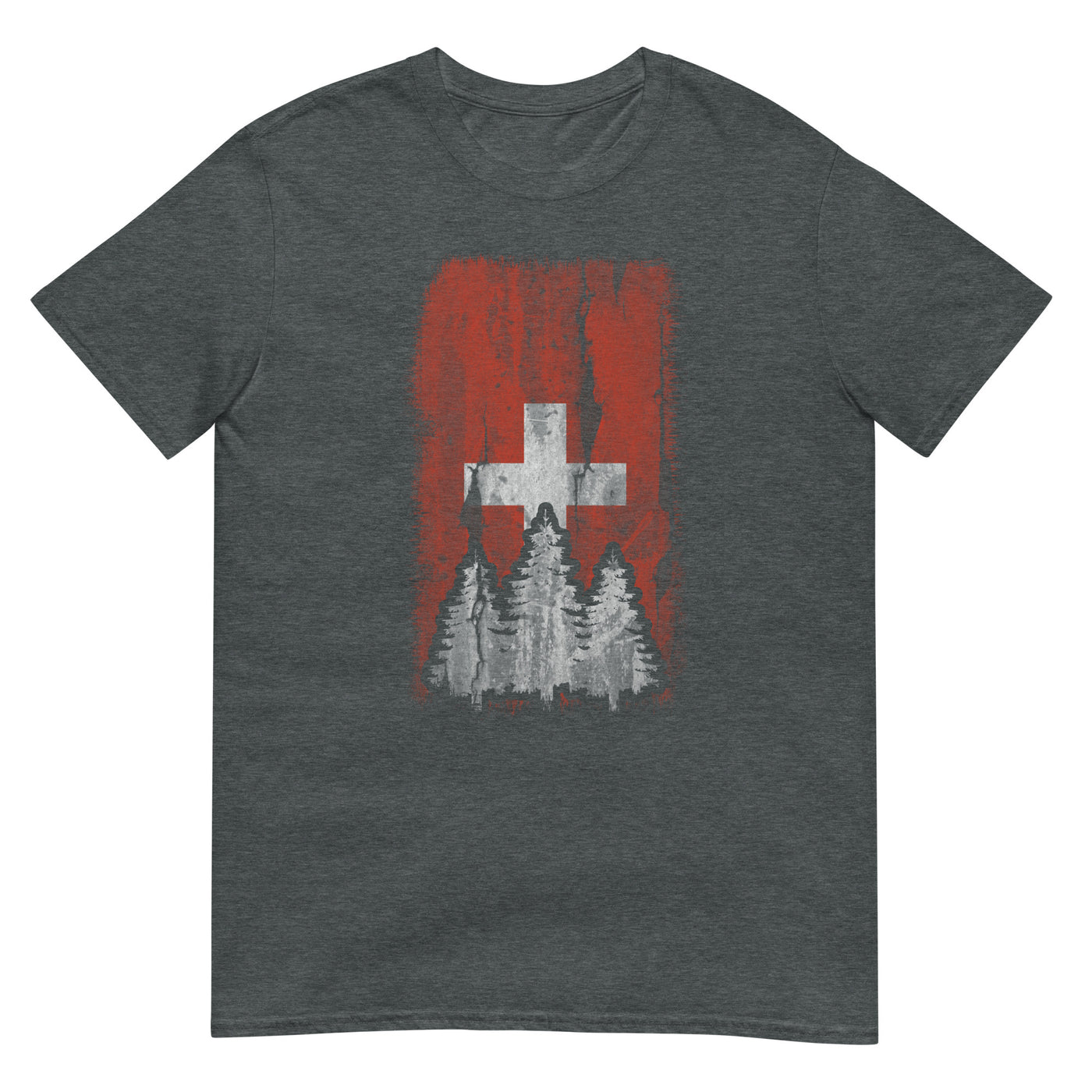 Schweizer Flagge und Baum - T-Shirt (Unisex) camping xxx yyy zzz Dark Heather