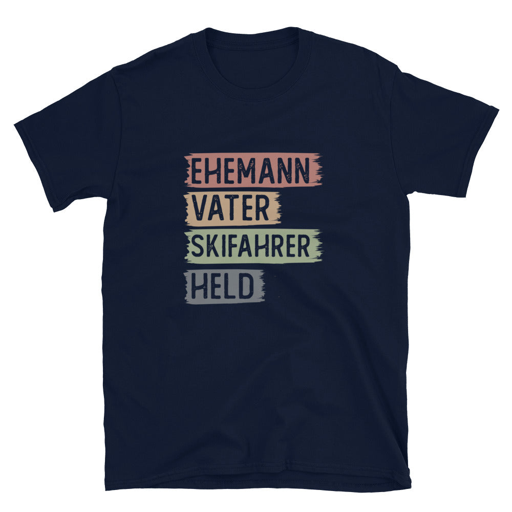 Ehemann, Vater, Skifahrer, Held - T-Shirt (Unisex) klettern ski Navy