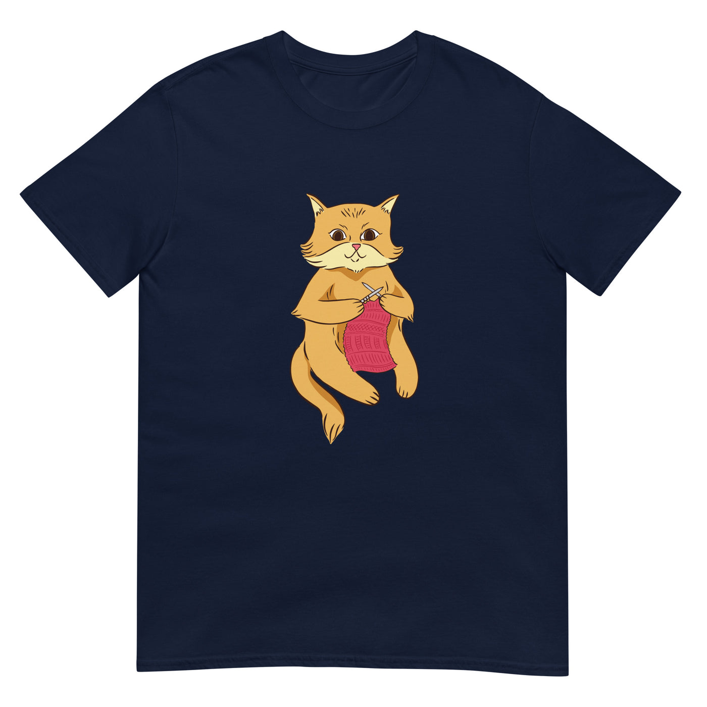 Katze konzentriert sich auf das Stricken eines rosa Pullovers - Herren T-Shirt Other_Niches xxx yyy zzz Navy