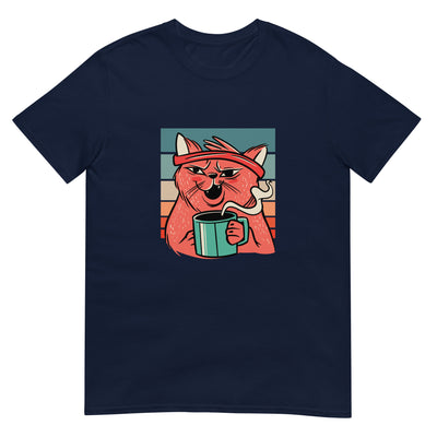 Katze mit Kaffee - Retrofarben - Herren T-Shirt Other_Niches xxx yyy zzz Navy