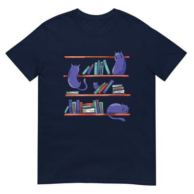 Katzen in der Bibliothek am Bücherregal - Schlafend - Lustig - Herren T-Shirt Other_Niches xxx yyy zzz Navy