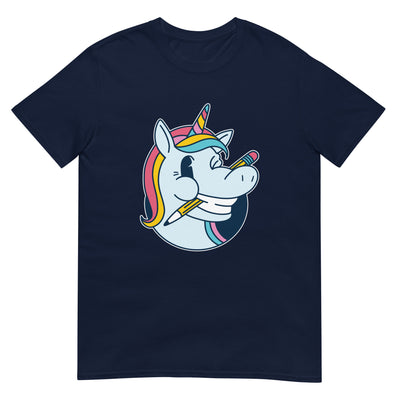 Kreative Muse - Der Regenbogen-Einhorn-Künstler mit Stift im Mund - Herren T-Shirt Other_Niches xxx yyy zzz Navy