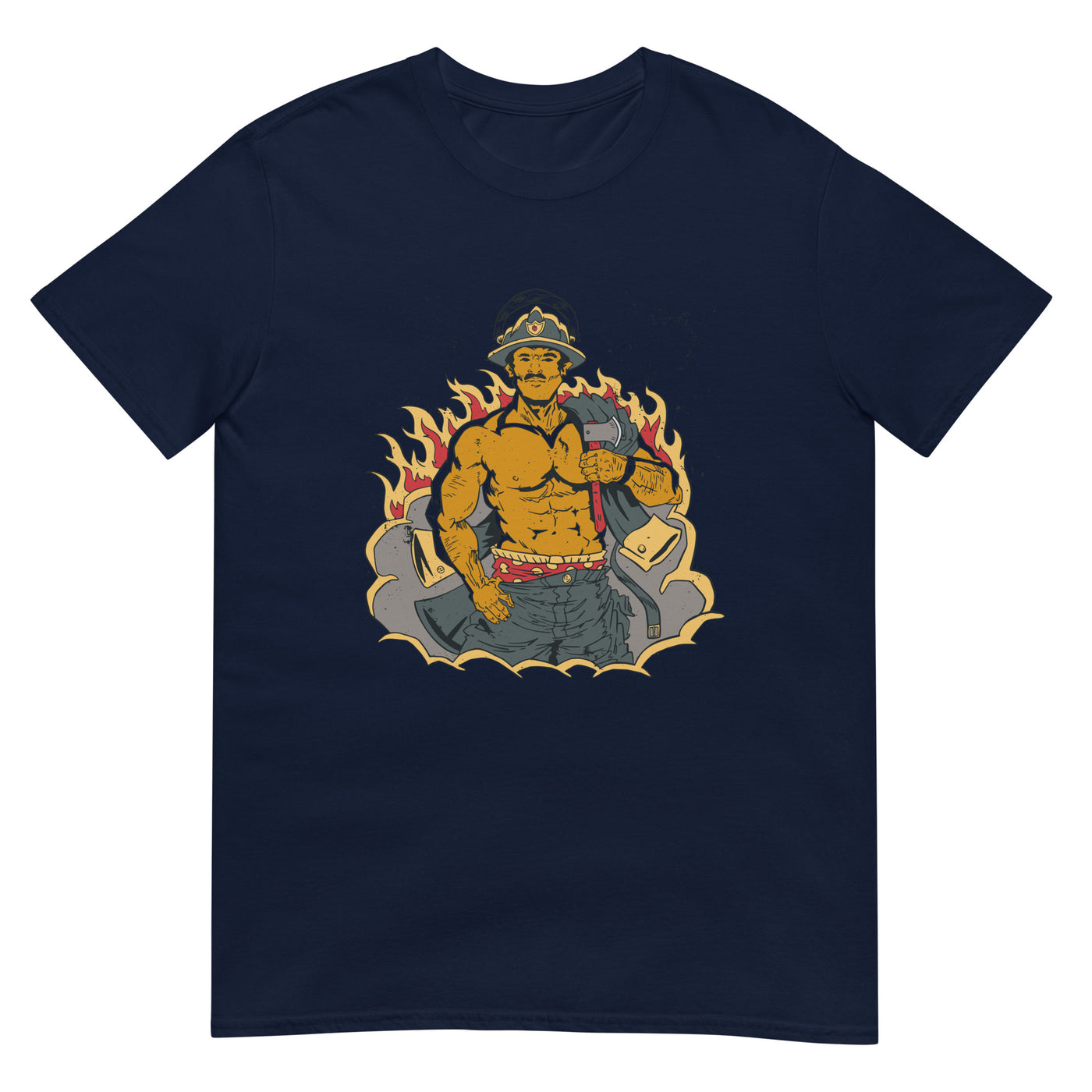 Feuerwehrmann oben ohne mit Axt und Feuer hinter ihm - Cool - Herren T-Shirt Other_Niches xxx yyy zzz Navy