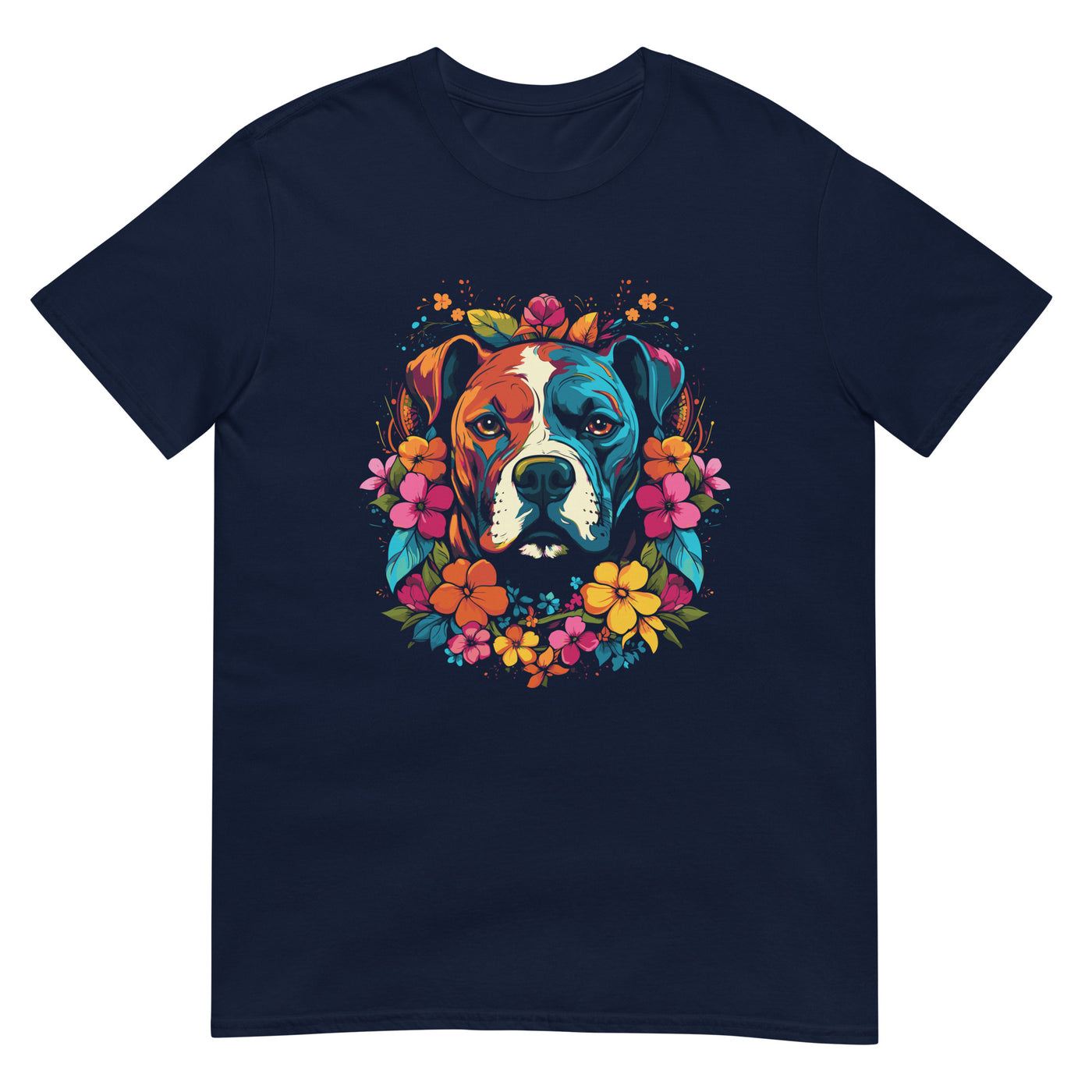 Pitbull mit Blumen - Gesichtsporträt - Herren T-Shirt Other_Niches xxx yyy zzz Navy