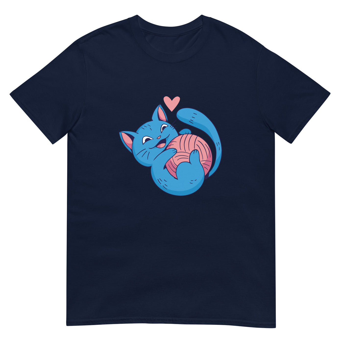 Verspielter blauer Kater mit rosa Wollball - Herz - Glücklich - Herren T-Shirt Other_Niches xxx yyy zzz Navy