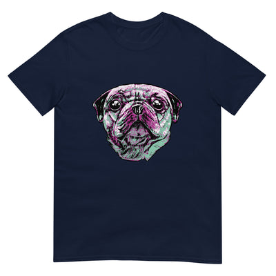 Bunter Gesichtsporträt eines Mops - Herren T-Shirt Other_Niches xxx yyy zzz Navy