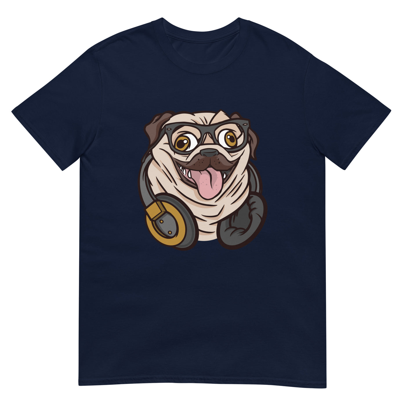 Mops mit verrücktem Gesicht trägt Headset und Brille - Gesichtsporträt - Herren T-Shirt Other_Niches xxx yyy zzz Navy