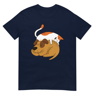 Schlafende Katze und Hund - Cartoon - Lustig - Herren T-Shirt Other_Niches xxx yyy zzz Navy