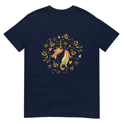 Einhorn Gesichtsporträt mit Blumen und Diamanten - Bunt - Herren T-Shirt Other_Niches xxx yyy zzz Navy