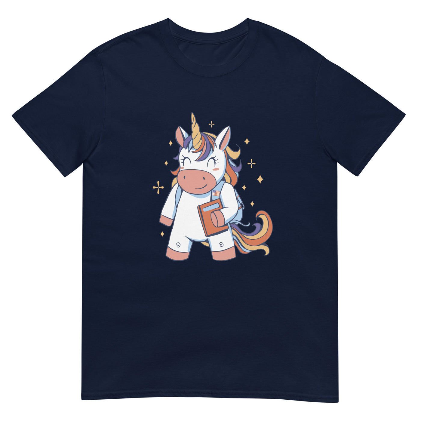 Einhorn mit Buch und glücklichem Gesicht - Cartoon - Herren T-Shirt Other_Niches xxx yyy zzz Navy