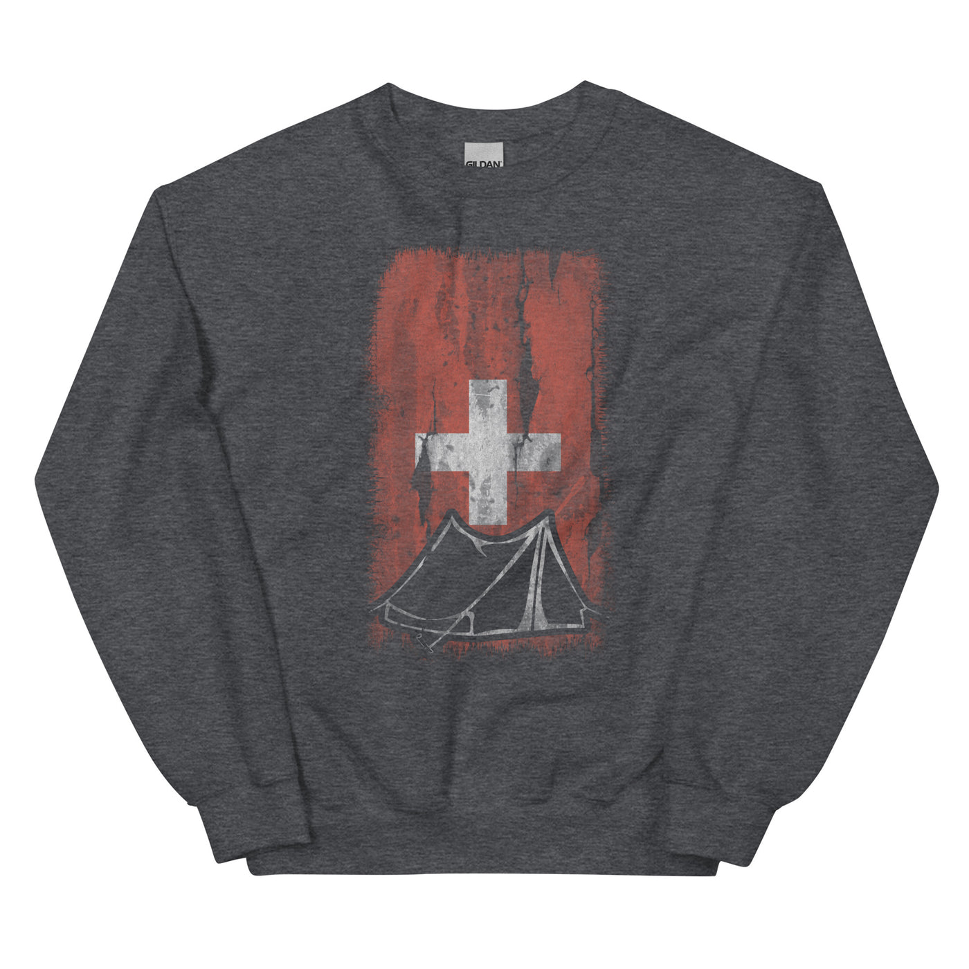 Schweizer Flagge 1 und Camping - Sweatshirt (Unisex) camping xxx yyy zzz Dark Heather