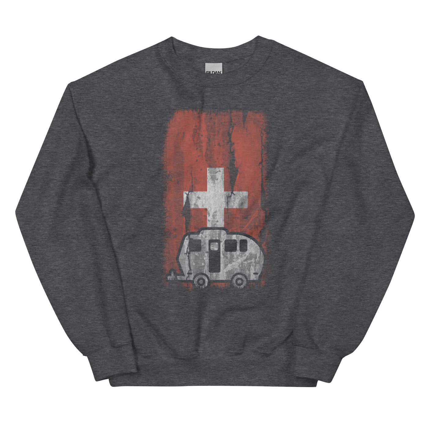 Schweizer Flagge 2 und Camping - Sweatshirt (Unisex) camping xxx yyy zzz Dark Heather