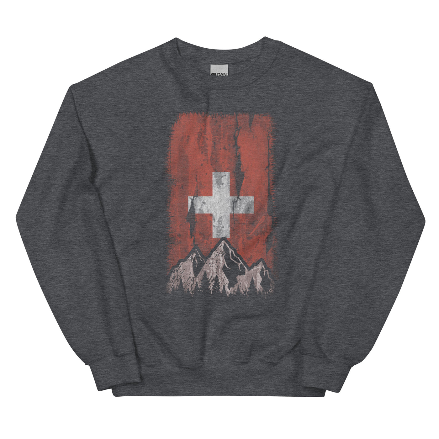 Schweizer Flagge und Berge - Sweatshirt (Unisex) berge xxx yyy zzz Dark Heather