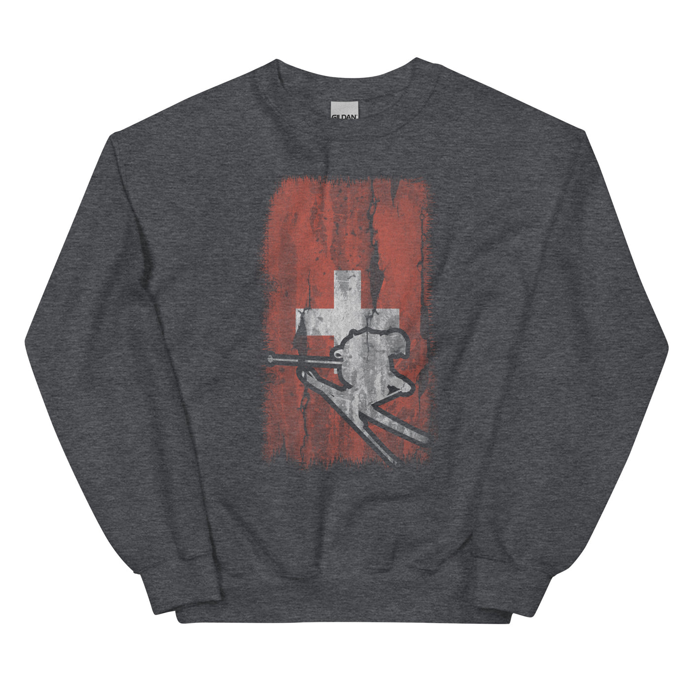 Schweizer Flagge und Skifahren - Sweatshirt (Unisex) klettern ski xxx yyy zzz Dark Heather