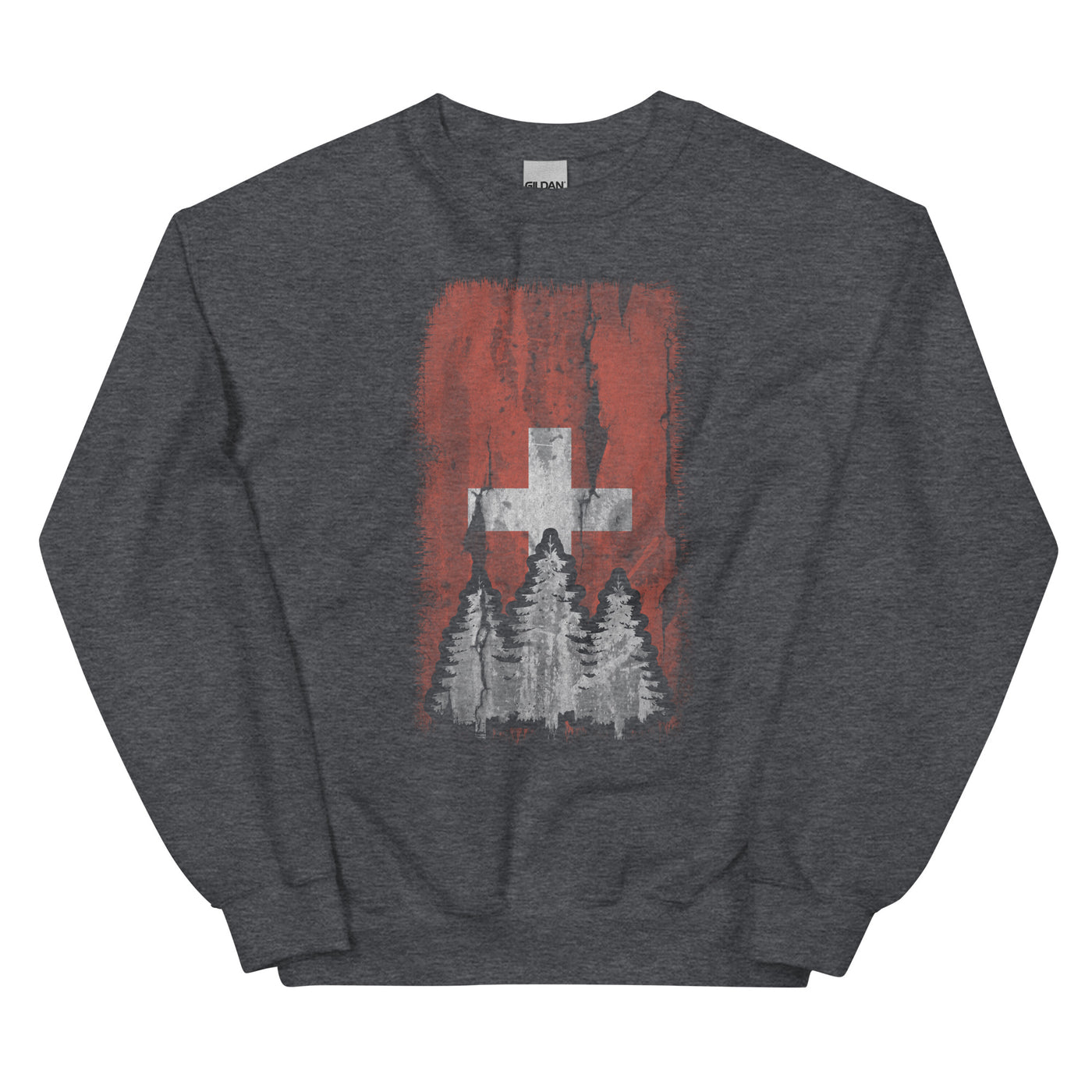 Schweizer Flagge und Baum - Sweatshirt (Unisex) camping xxx yyy zzz Dark Heather