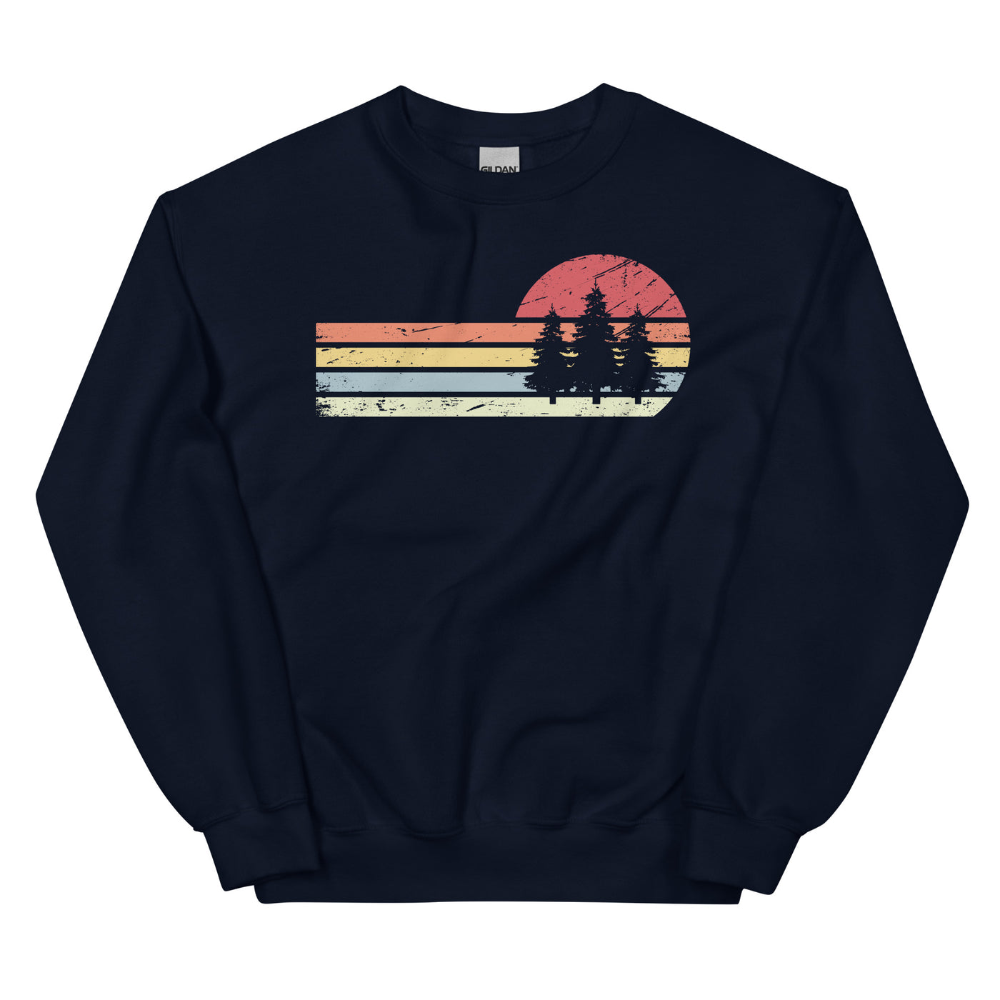 Sonne und Retro Linies - Bäume - Sweatshirt (Unisex) camping xxx yyy zzz Navy