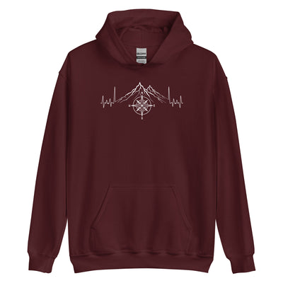 Herzschlag Berge Und Kompass - Unisex Hoodie berge camping wandern Maroon